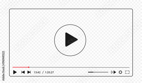 Multimedia videoplayer template on transparent background for video live streaming, online cinema, social media interface vector