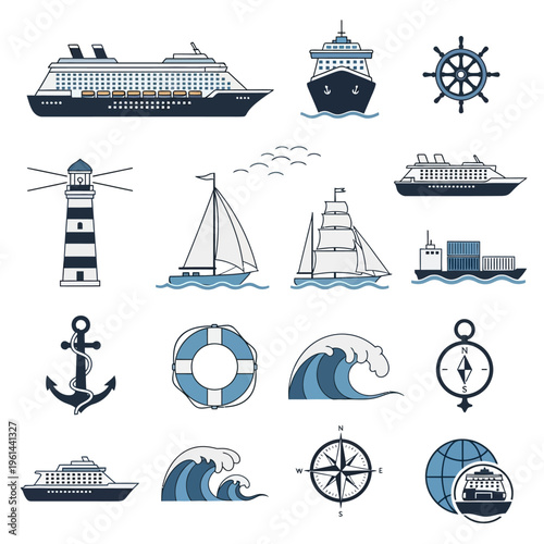 Collection of Nautical and Maritime Icons and Symbols.