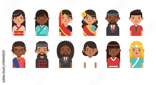 Diverse group of people in traditional cultural clothing representing global unity