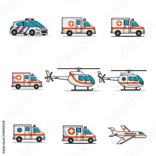 Emergency Vehicles Collection - Ambulances, Police Car, and Rescue Helicopters and Plane.