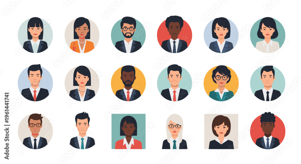 Fototapeta premium Diverse professional avatars collection representing various people in business