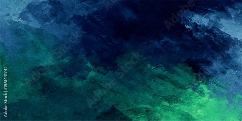 Abstract blue background with clouds blending into a tropical turquoise sea where sunlight filters through clear water over a vibrant coral reef with marine life and fish