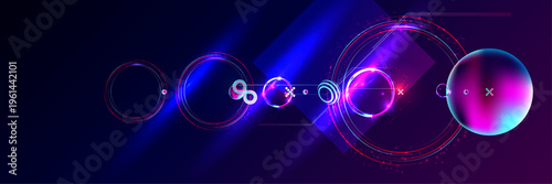 Scenarios Dark retro futuristic cyberpunk elements abstraction background cosmos synthwave vaporwave retrowave glitch circle with blue and pink glows