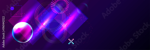 Scenarios Dark retro futuristic cyberpunk elements abstraction background cosmos synthwave vaporwave retrowave glitch circle with blue and pink glows