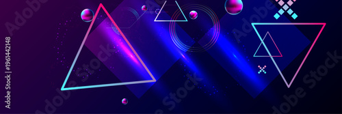 Scenarios Dark retro futuristic cyberpunk elements abstraction background cosmos synthwave vaporwave retrowave glitch circle with blue and pink glows