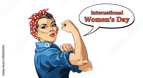 Iconic we can do it woman flexing bicep celebrating international women's day