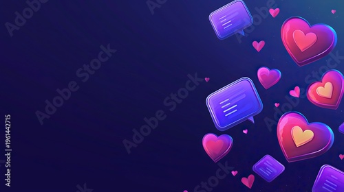 Messages Illustration with Heart Symbol and Speech Bubbles Celebrating Love and Cyber Communication