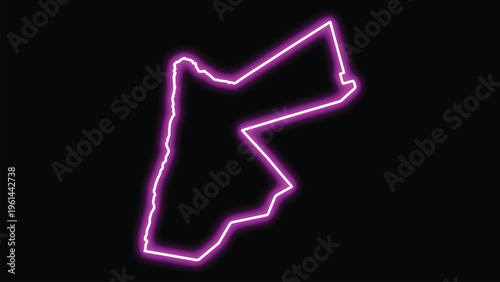 Neon outline map of jordan on black background purple