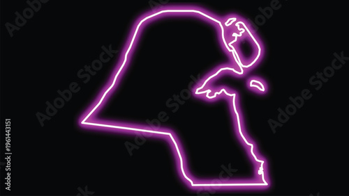 Kuwait map outline neon purple glow on black