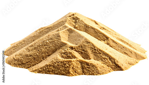 A pile of tan sand against a transparent background, showing texture and light variations