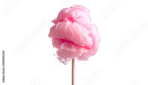 A fluffy, pink confection on a wooden stick against a black background