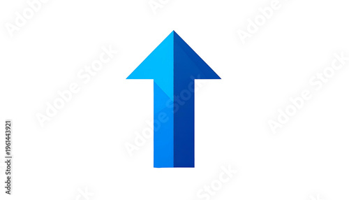 A stylized, gradient blue arrow pointing upwards against a stark black backdrop