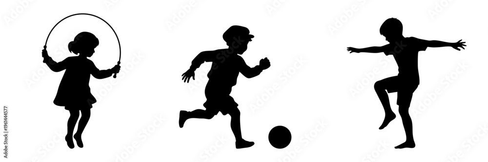 Naklejka premium Children Playing Sports and Exercise Silhouettes on Playground