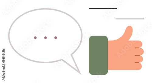 Communication, social interaction, agreement, feedback, approval, customer service. Thumbs-up symbol with speech bubble. Communication and feedback concept
