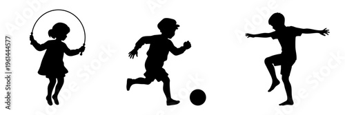 Children Playing Sports and Exercise Silhouettes on Playground