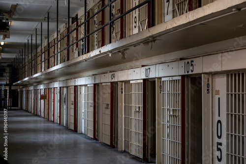 Interior view of prison cell block.