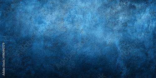 An aged blue grunge texture features a dark weathered surface with a rough vintage paint pattern and dirty paper details on an old blank wall backdrop