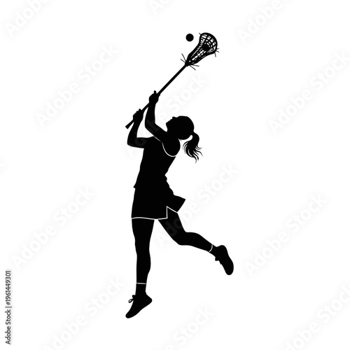 Dynamic lacrosse player silhouette in action capturing athleticism and motion.