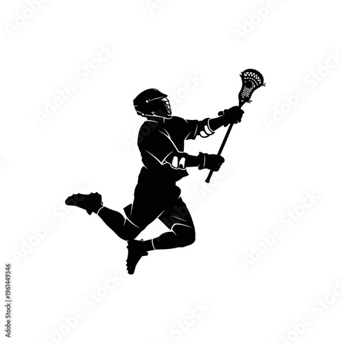 Silhouette of a fencer in mid-air action wearing protective gear during a duel.