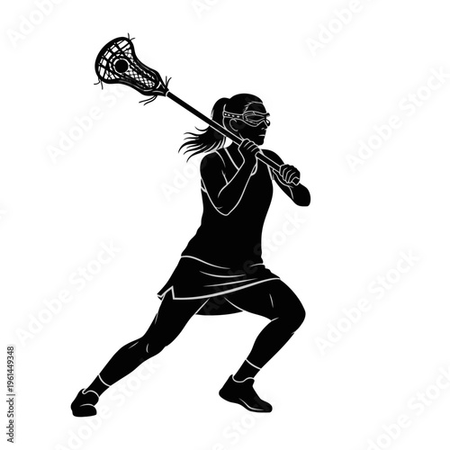 Silhouette of Lacrosse Player Swinging a Stick in Action.