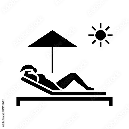 A woman sunbathing glyph icon. sunbathing illustration.