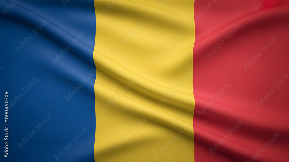 Obraz premium Waving Romanian flag with rich texture showcasing national pride and vibrant colors perfect for patriotic themes