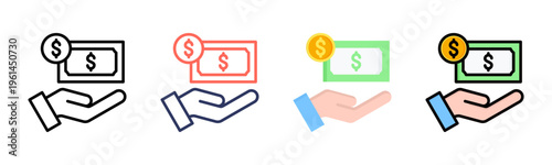 Cash icon sheet multiple style collection