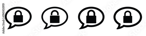 World Press Freedom Day May 3 Vector Illustration – Speech Bubble with Padlock Icons Representing Censorship, Restricted Expression, Media Freedom, and Communication Control in Black and White