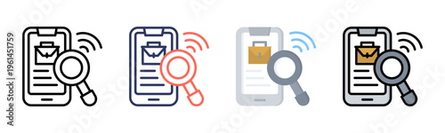 Online Job icon set multiple style collection