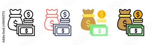 Earning icon set multiple style collection