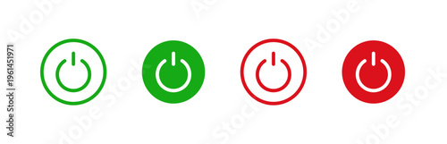 Power button icons set in green and red, on off symbols, minimal circle UI interface icons