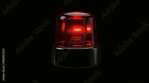 Glowing red emergency flasher light with illuminated rotating bulb sits isolated against a stark black background signaling immediate danger or alarm.