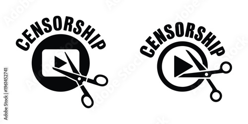 World Press Freedom Day May 3 Vector Illustration – Scissors Cutting Play Button with Censorship Text Symbolizing Media Restriction, Free Speech, and Digital Content Control in Black and White
