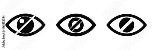 World Press Freedom Day May 3 Vector Illustration – Crossed Out Eye Icons Representing Information Censorship, Blocked Truth, Media Suppression, and Freedom of Information in Black and White