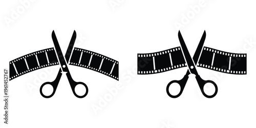World Press Freedom Day May 3 Vector Illustration – Scissors Cutting Film Strip Icons Representing Media Censorship, Free Speech Restriction, and Freedom of Expression Awareness in Black and White
