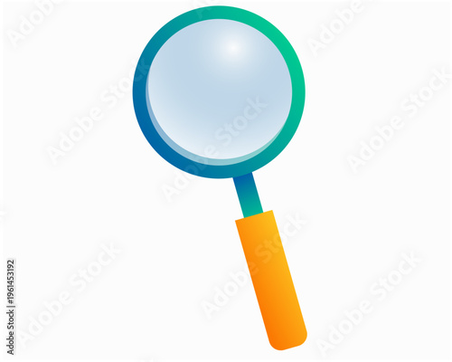 Magnifying Glass Icon with Blue Frame and Orange Handle Isolated on White Background