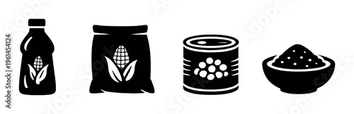 Corn kernels and canned product beside bowl on dark background