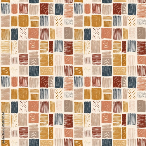 Seamless Pattern Bohemian Tribal Ethnic Design with Geometric Shapes in Earthy Tones