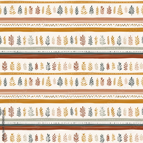 Seamless Pattern Boho Tribal Ethnic Woven Band Hand Drawn Illustration with Earthy Colors