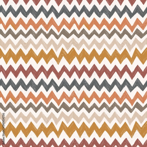 Seamless Pattern Boho Tribal Ethnic Zigzag Rhythm Hand Drawn Illustration in Earthy Colors