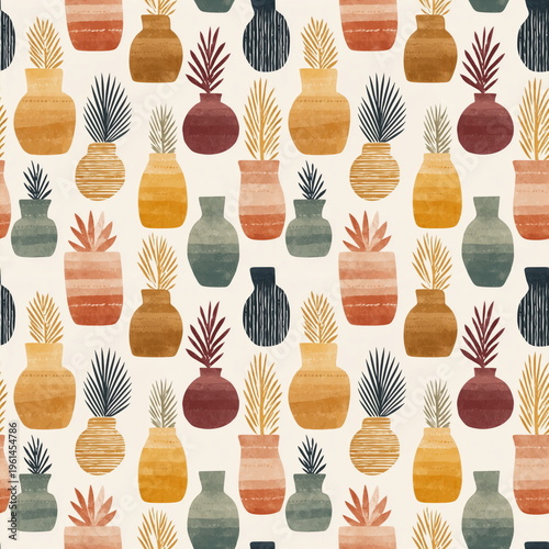 Seamless Pattern Boho Tribal Ethnic Design in Earthy Tones with Organic Geometric Elements for Modern Decor