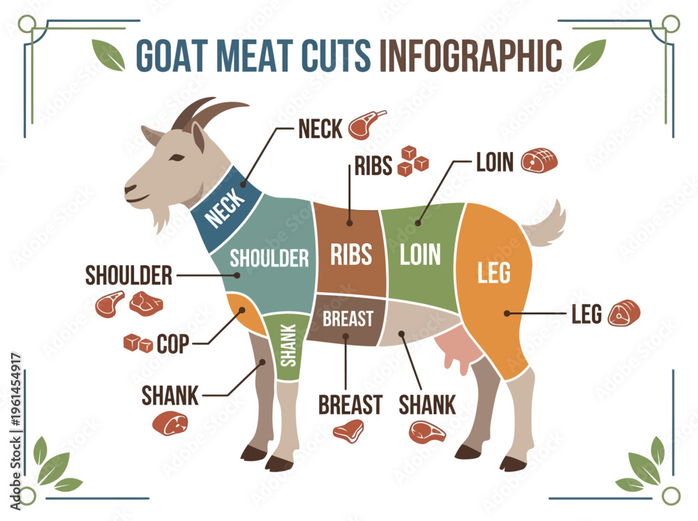 Fototapeta premium A Detailed Infographic Illustrating the Various Cuts of Goat Meat