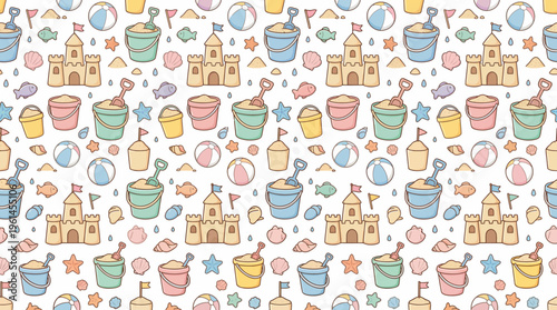 Cheerful Pattern of Bottles, Cups, and Teapots in a Colorful Kitchen Design Landscape.