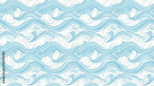 Blue Wave Pattern with Flowing Aquatic Shapes and Soft Gradients Across a Watery Surface.