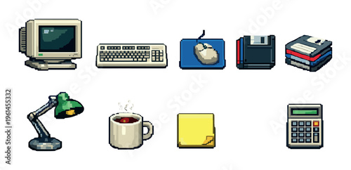Desktop office icons arranged on muted soft gray background