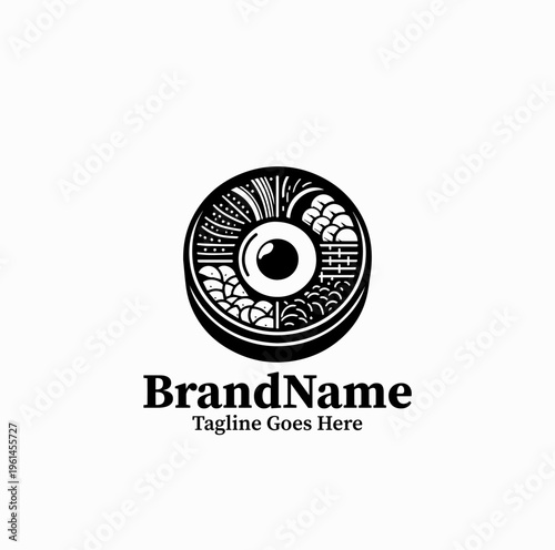 Bibimbap Bowl Top View Silhouette Korean Food Icon Logo