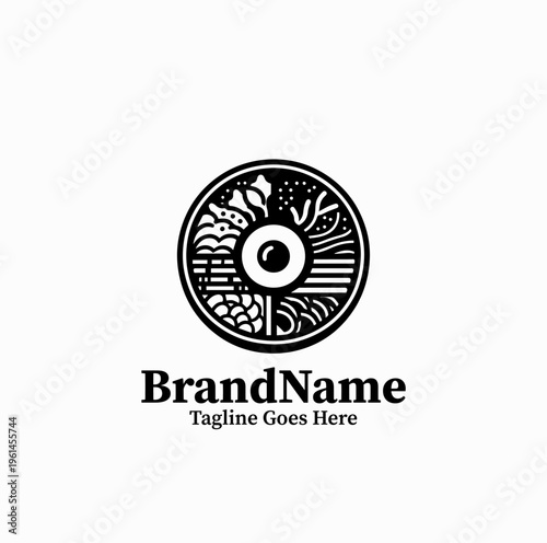 Bibimbap Bowl Top View Silhouette Korean Food Icon Logo