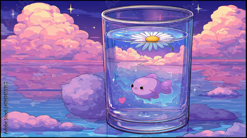 Dreamy Fishbowl A Whimsical World of Clouds and Water.