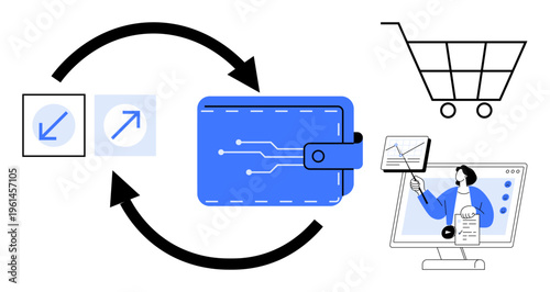 Digital wallet concept. Digital payments streamlining e-commerce transactions and enhancing shopping experiences. Digital wallet enables secure, efficient payment methods. For fintech, e-commerce