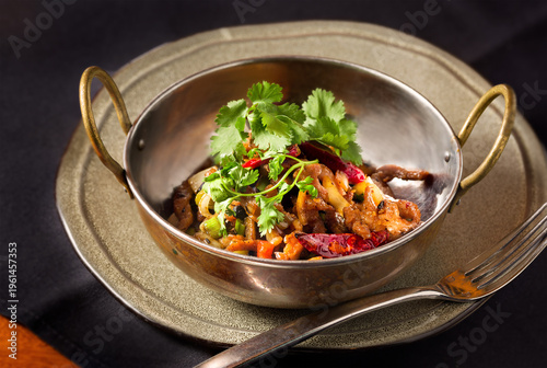 Shredded Pork with Thai Chilies and Jalapeño peppers with green tea on the side